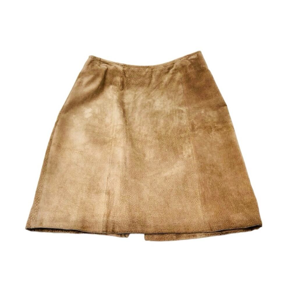 Vintage Suede Leather Mini Skirt Fits Size 6 Tan Neutral Boho Retro